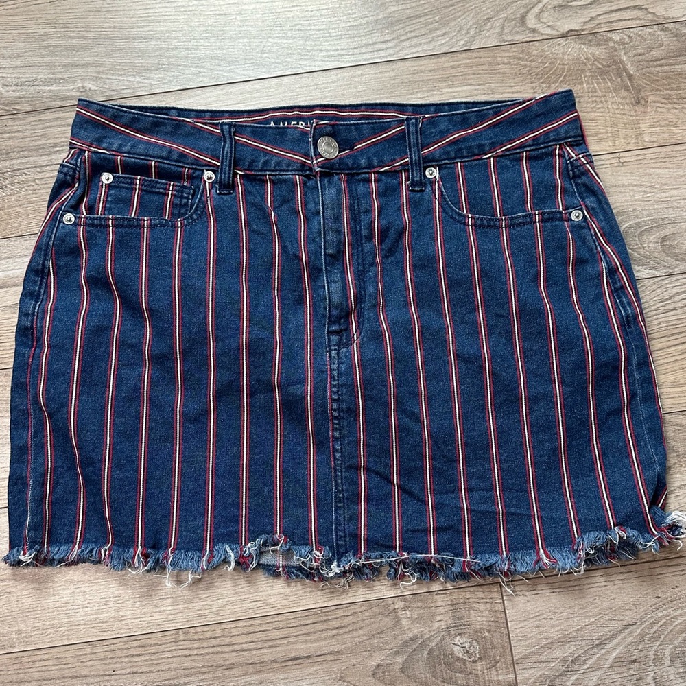 American Eagle Jean Mini Skirt with Red and White Pinstripes Sz14